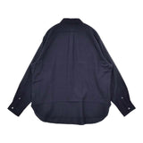 MANAVE 新品 コットンウール レギュラーカラーシャツ L フランス製 定価49000円 長袖シャツ ネイビー メンズ マナベ【中古】5-0823T∞