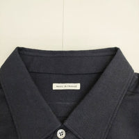 MANAVE 新品 コットンウール レギュラーカラーシャツ L フランス製 定価49000円 長袖シャツ ネイビー メンズ マナベ【中古】5-0823T∞