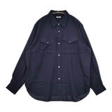 MANAVE マナベ 新品 コットンウール レギュラーカラーシャツ M フランス製 定価49000円 長袖シャツ ネイビー メンズ【中古】5-0823T∞
