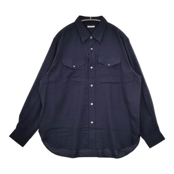 MANAVE マナベ 新品 コットンウール レギュラーカラーシャツ M フランス製 定価49000円 長袖シャツ ネイビー メンズ【中古】5-0823T∞