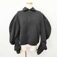 tricot COMME des GARCONS ウール 変形 製品染め TH-B003 AD2021 サイズM 長袖シャツ ブラック レディース トリココムデギャルソン【中古】5-1006T◎