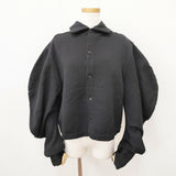 tricot COMME des GARCONS ウール 変形 製品染め TH-B003 AD2021 サイズM 長袖シャツ ブラック レディース トリココムデギャルソン【中古】5-1006T◎