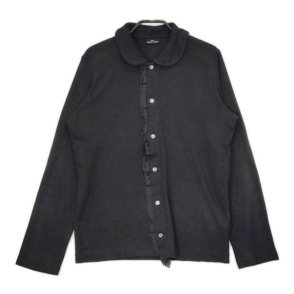 tricot COMME des GARCONS TA-T011 コットンリネン 製品洗い フリル 丸襟 ブラウス シャツ AD2017 ブラック レディース トリココムデギャルソン【中古】5-0730M∞