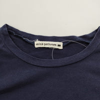 mina perhonen peonia ws8172 七分袖 サイズ40 コットン Ｔシャツ カットソー ネイビー レディース ミナペルホネン【中古】5-0606S△