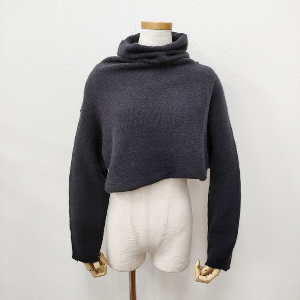 JURGEN LEHL 変型 ニット ハイネック ショート丈 ニット ネイビー レディース ヨーガンレール【中古】5-1030T◎