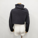 JURGEN LEHL 変型 ニット ハイネック ショート丈 ニット ネイビー レディース ヨーガンレール【中古】5-1030T◎