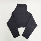 JURGEN LEHL 変型 ニット ハイネック ショート丈 ニット ネイビー レディース ヨーガンレール【中古】5-1030T◎