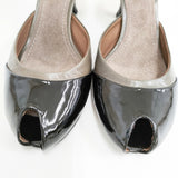 RABOKIGOSHI WORKS バイカラー オープントゥ サイズ25cm アンクルベルト パンプス ブラック グレー レディース ラボキゴシ【中古】5-0603M◎