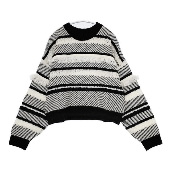 VIVIENNE TAM フリンジ セーター ニット ホワイト ブラック レディース ヴィヴィアンタム【中古】5-1105T∞