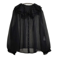 yukiemon 未使用品 シフォンパイブラウス 3L レース 定価24200円 ブラウス シャツ ブラック レディース ユキエモン【中古】5-0927M∞