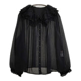 yukiemon 未使用品 シフォンパイブラウス 3L レース 定価24200円 ブラウス シャツ ブラック レディース ユキエモン【中古】5-0927M∞