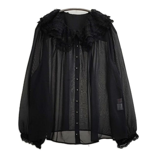 yukiemon 未使用品 シフォンパイブラウス 3L レース 定価24200円 ブラウス シャツ ブラック レディース ユキエモン【中古】5-0927M∞
