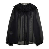 yukiemon 未使用品 シフォンパイブラウス 3L レース 定価24200円 ブラウス シャツ ブラック レディース ユキエモン【中古】5-0927M∞