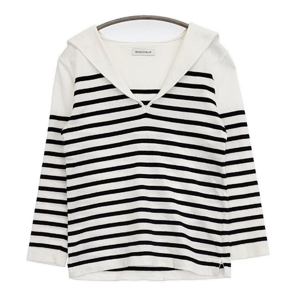 MADISONBLUE SAILOR BORDER L/S TEE　セーラーカラー ボーダー カットソー ホワイト ネイビー レディース マディソンブルー【中古】5-0927M∞
