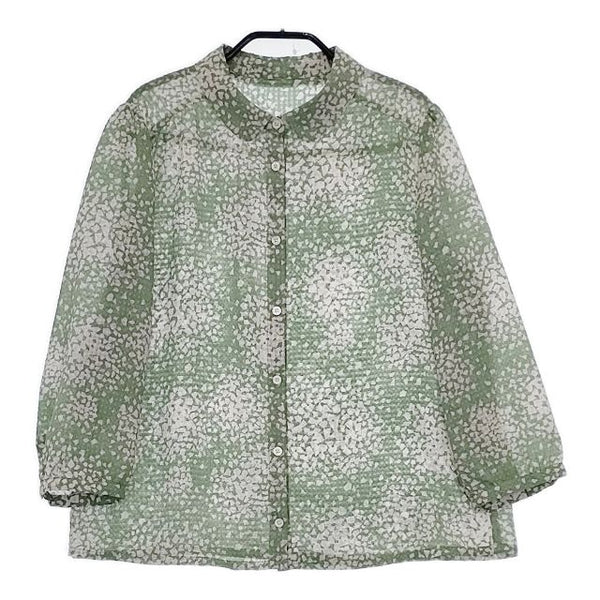 Sally Scott 9R ポリエステル シアー ブラウス シャツ グリーン ホワイト レディース サリースコット【中古】5-0730M∞
