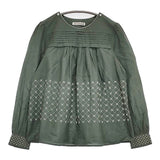 mina perhonen flower beads エンブロイダリーブラウス zs1125 刺繍 ブラウス シャツ グリーン レディース ミナペルホネン【中古】5-1106M∞