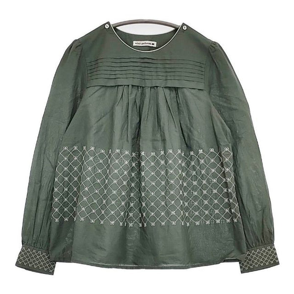 mina perhonen flower beads エンブロイダリーブラウス zs1125 刺繍 ブラウス シャツ グリーン レディース ミナペルホネン【中古】5-1106M∞