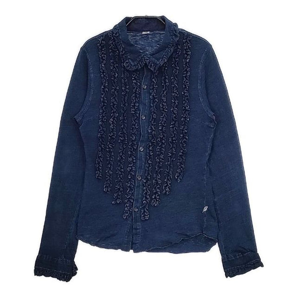 正藍屋 pure blue japan インディゴ フリル ブラウス シャツ ネイビー レディース 正藍屋【中古】5-0803M∞