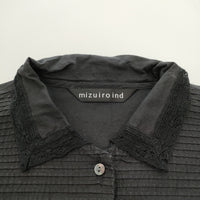 mizuiro-ind ピンタック レース ブラウス コットン 半袖シャツ ブラック レディース ミズイロインド【中古】5-0606S△