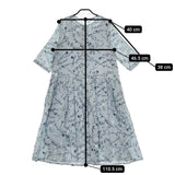 Yesterday CROSS 総柄 七分袖 ESYN02016AM コットン サイズM リボンベルト ワンピース ライトブルー ネイビー レディース イエスタデイクロス【中古】5-0606S△