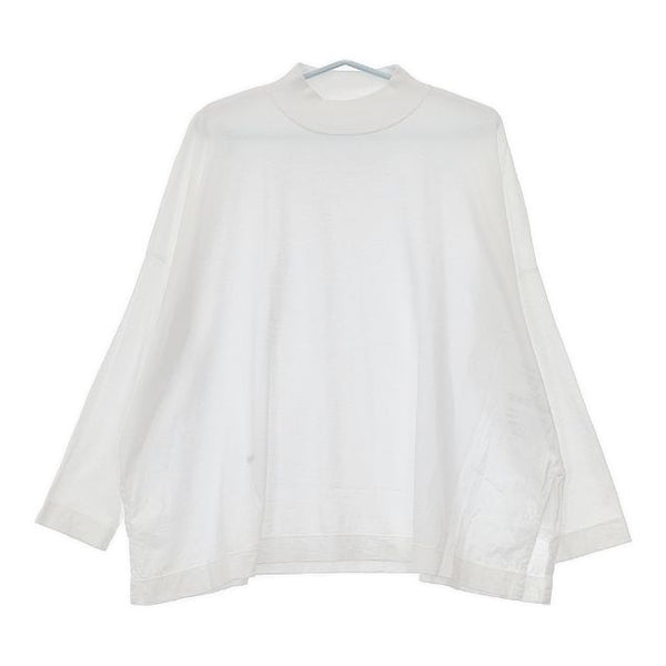 45R/45rpm コットン モックネック サイドスリット 長袖Ｔシャツ カットソー ロンＴ ホワイト レディース フォーティーファイブアールピーエム【中古】5-0803M∞