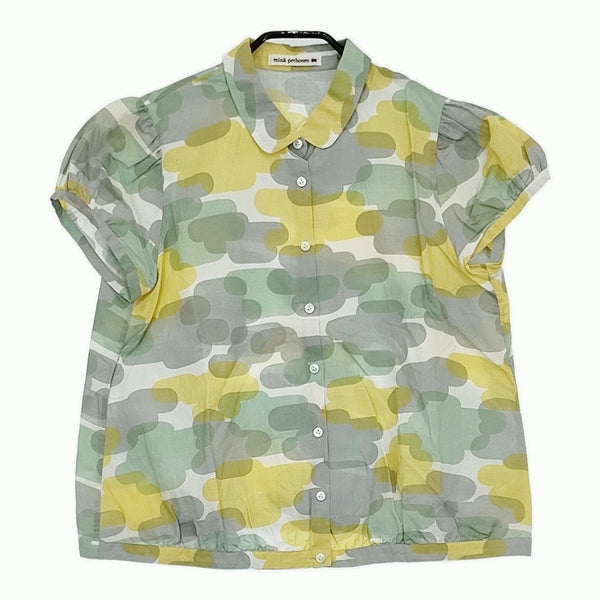 mina perhonen slow cloud Cap sleeve Blouse ACS1311 サイズ40 ブラウス 24SS グレー イエロー レディース ミナペルホネン【中古】5-0514S♪