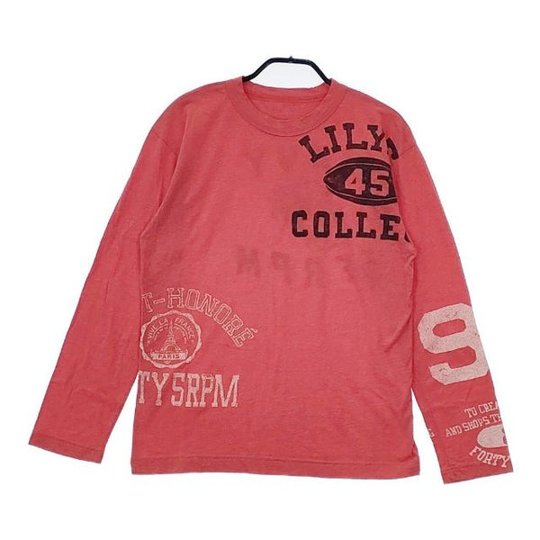 45R/45rpm US天竺のカレッジプリントシャツ 定価15400円 長袖Ｔシャツ カットソー ロンＴ レッド レディース フォーティーファイブアールピーエム【中古】5-0803M∞