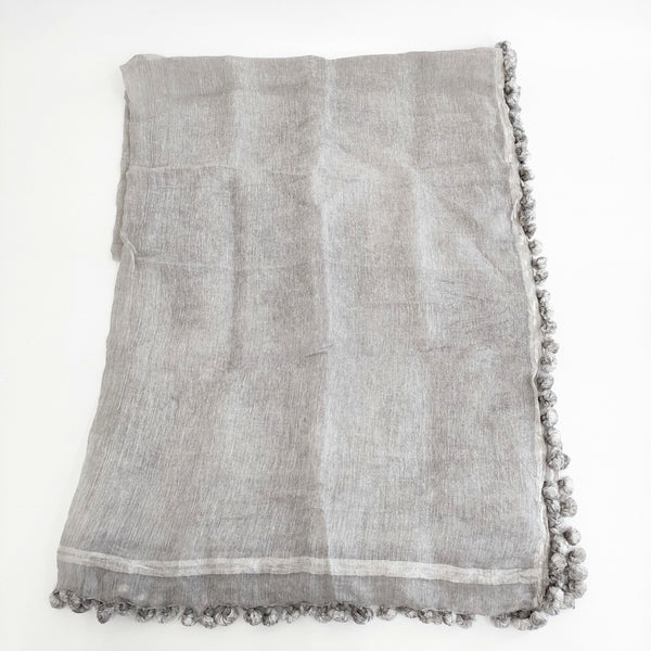 Faliero Sarti シルクコットン ボンボン ストール ライトグレー レディース ファリエロサルティ【中古】5-0918G◎