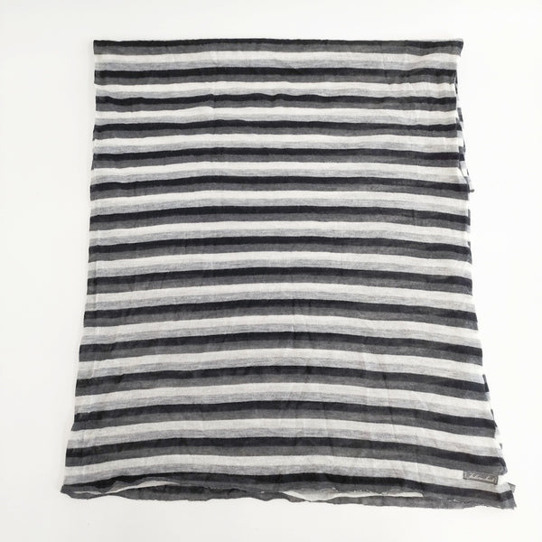 Faliero Sarti ウールシルク カシミヤ混 ボーダー マフラー ストール ホワイト ブラック レディース ファリエロサルティ【中古】5-0918G◎