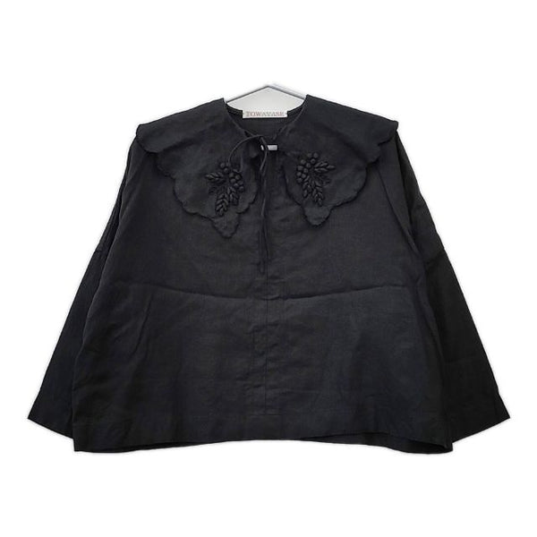 TOWAVASE Bon Voyage blouse 22-0026A リネン プルオーバー ブラウス シャツ ブラック レディース トワヴァーズ【中古】5-0714M∞