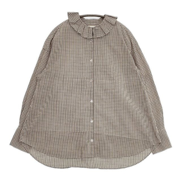 Shinzone コットンフリルカラーブラウス RUFFLED BL 定価27500円 22AMSBL01 チェック ブラウス シャツ イエロー系 ネイビー ホワイト レディース シンゾーン【中古】5-0714M∞