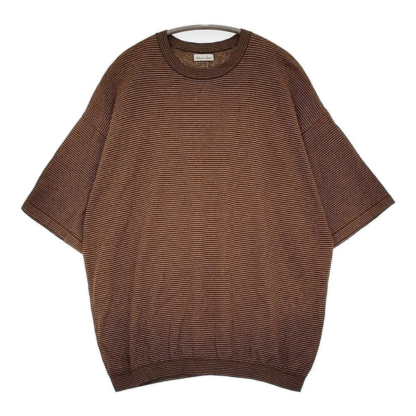 Steven Alan コットンヘンプボーダークルーネックショートスリーブニット LOOSE 定価18150円 ブラウン メンズ スティーブンアラン【中古】5-0704S♪