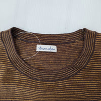 Steven Alan コットンヘンプボーダークルーネックショートスリーブニット LOOSE 定価18150円 ブラウン メンズ スティーブンアラン【中古】5-0704S♪