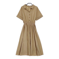 FONCE 3138-10-90008 半袖 シャツワンピース ギャザー コットン サイズ36 ワンピース ベージュ レディース フォンセ【中古】5-0606S△
