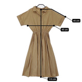 FONCE 3138-10-90008 半袖 シャツワンピース ギャザー コットン サイズ36 ワンピース ベージュ レディース フォンセ【中古】5-0606S△
