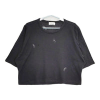 mina perhonen choucho sa8707 七分袖 Tシャツ 刺繍 コットン カットソー ブラック レディース ミナペルホネン【中古】5-0617S△