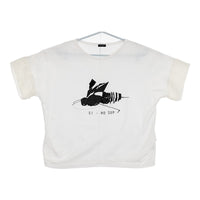 SI-HO SUP プリント フリル袖 スパンコール ビーズ ラメ 蜂 SC-515 半袖Ｔシャツ カットソー ホワイト ブラック レディース シーホースプ【中古】5-0617S△