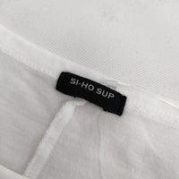 SI-HO SUP プリント フリル袖 スパンコール ビーズ ラメ 蜂 SC-515 半袖Ｔシャツ カットソー ホワイト ブラック レディース シーホースプ【中古】5-0617S△