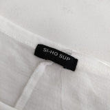 SI-HO SUP プリント フリル袖 スパンコール ビーズ ラメ 蜂 SC-515 半袖Ｔシャツ カットソー ホワイト ブラック レディース シーホースプ【中古】5-0617S△