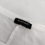 SI-HO SUP プリント フリル袖 スパンコール ビーズ ラメ 蜂 SC-515 半袖Ｔシャツ カットソー ホワイト ブラック レディース シーホースプ【中古】5-0617S△