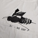 SI-HO SUP プリント フリル袖 スパンコール ビーズ ラメ 蜂 SC-515 半袖Ｔシャツ カットソー ホワイト ブラック レディース シーホースプ【中古】5-0617S△