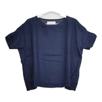 NATURAL LAUNDRY ボートネック リネン 麻100％ 753T-03 ブラウス シャツ ネイビー レディース ナチュラルランドリー【中古】5-0617S△