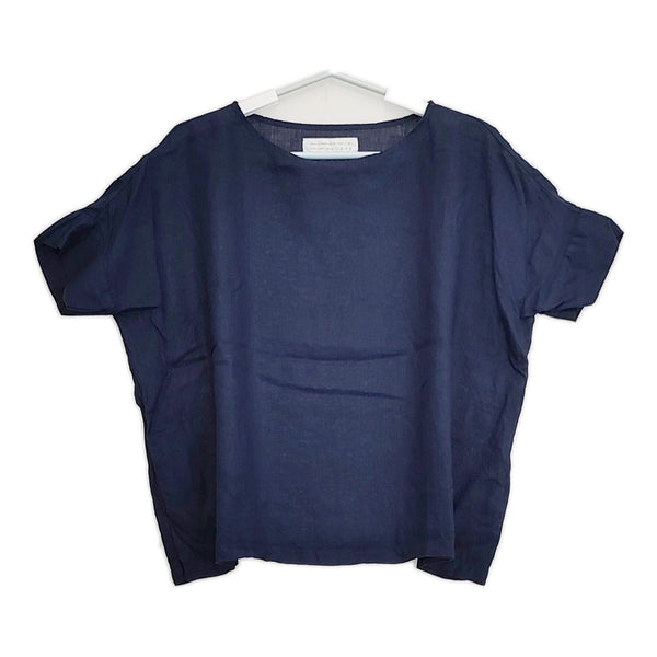 NATURAL LAUNDRY ボートネック リネン 麻100％ 753T-03 ブラウス シャツ ネイビー レディース ナチュラルランドリー【中古】5-0617S△