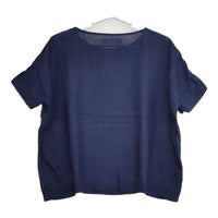 NATURAL LAUNDRY ボートネック リネン 麻100％ 753T-03 ブラウス シャツ ネイビー レディース ナチュラルランドリー【中古】5-0617S△