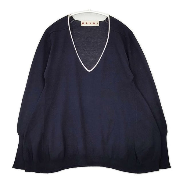 MARNI コットン Vネック イタリア製 ニット ネイビー レディース マルニ【中古】5-0921M∞