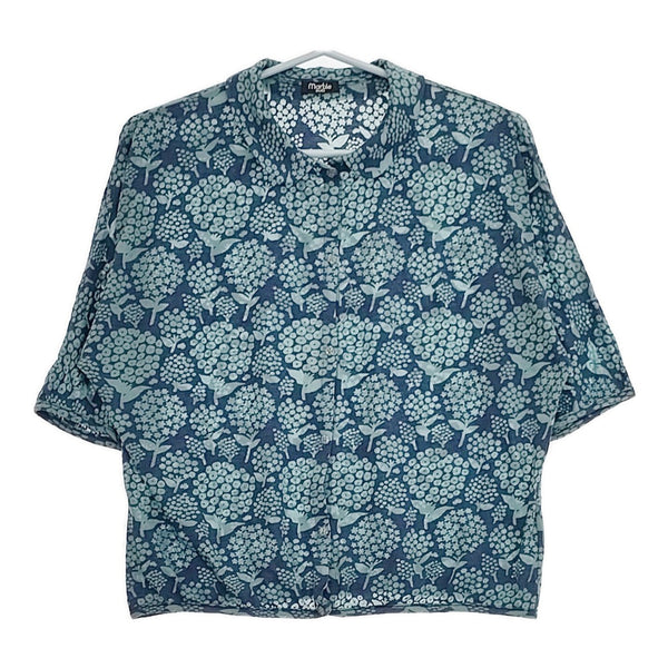 marble sud 023M002096 あじさい 五分袖 シアー コットン混 日本製 カットソー ブルーグリーン ブルー レディース マーブルシュッド【中古】5-0617S△