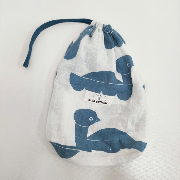 mina perhonen sea birds 巾着M acs7194p 巾着バッグ 24SS ホワイト ブルー レディース ミナペルホネン【中古】5-0514G♪