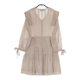 Sea New York インド製 刺繍 ギャザーワンピース rs19-38 レースドレス ワンピース ピンクベージュ レディース シー ニューヨーク【中古】5-0726M∞