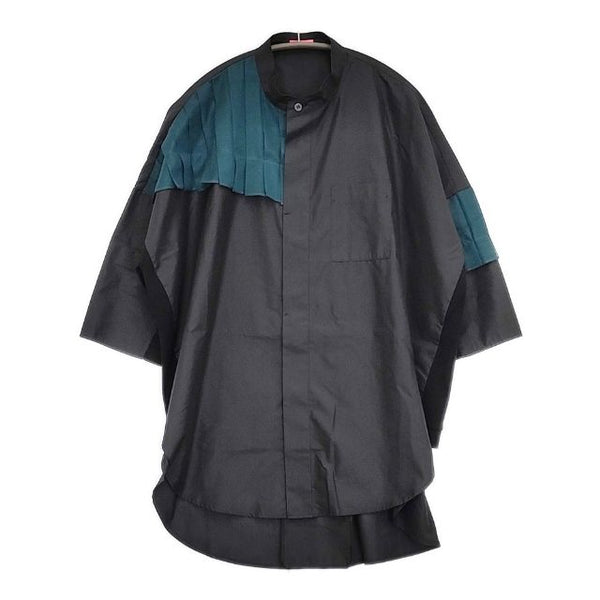 POLS プリーツシャツ 定価28600円 ロング ブラウス シャツ ブラック レディース ポルス MARUMAN 丸萬【中古】5-1106M∞