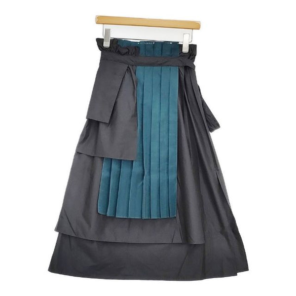 POLS プリーツスカート 定価30800円 ロングスカート ブラック グリーン レディース ポルス MARUMAN 丸萬【中古】5-1106M∞